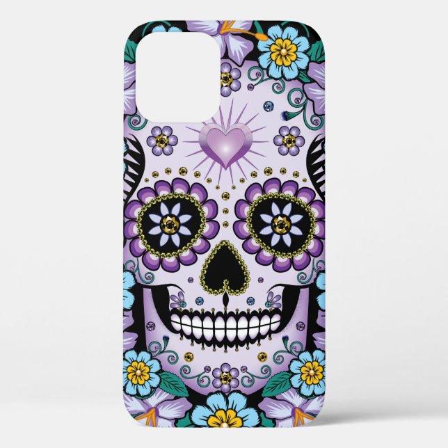 Coques Case-Mate iPhone Crâne de sucre pourpre aux fleurs (Verso)
