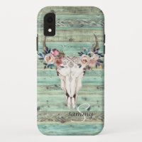Crâne de vache en bois turquoise occidental rustiq