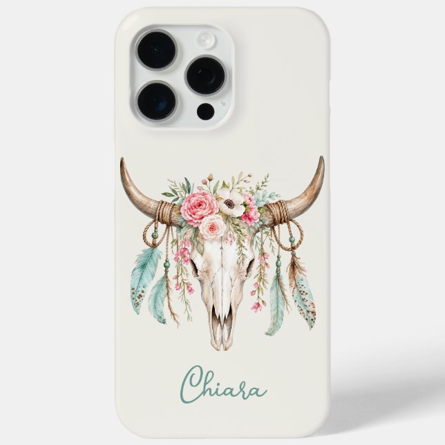 Coques Case-Mate iPhone Crâne de vache floral aquarelle Boho (Verso)