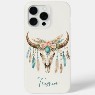 Coque iPhone 15 Pro Max Crâne de vache floral aquarelle Boho Chic