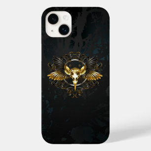Coque Pour iPhone 14 Plus Crâne d'oiseau doré sur fond noir