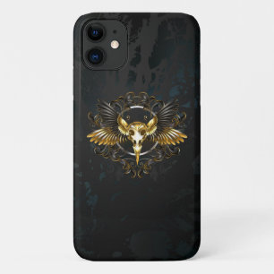 Case-Mate iPhone Case Crâne d'oiseaux dorés sur arrière - plan noir