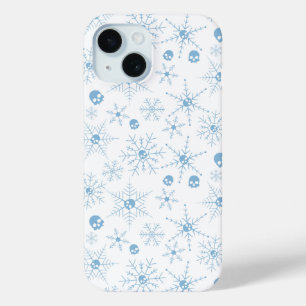 Coque Pour iPhone 15 Crâne effrayant Creepmas Noël Snowflakes blanc