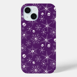 Coque Pour iPhone 15 Crâne effrayant Creepmas Noël Snowflakes violet