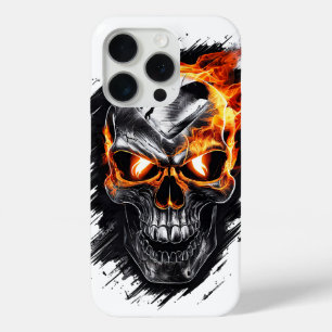 Coque iPhone 15 Pro Crâne flamboyant métallique #1