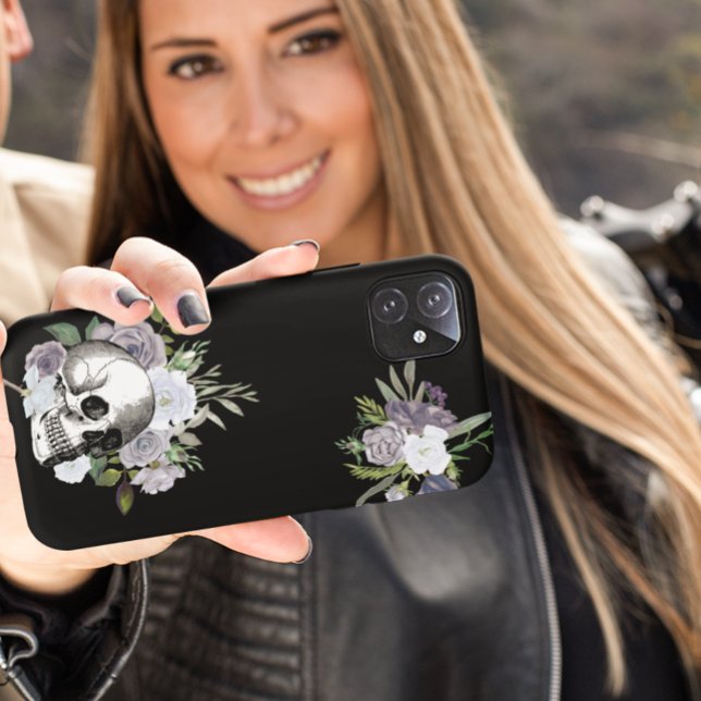 Coques Case-Mate iPhone Crâne Floral Rose Noir Blanc Goth Halloween (Créateur téléchargé)