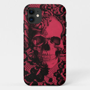 Coques Pour iPhone Crâne gothique de dentelle en rouge et le noir