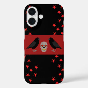 Coques iPhone 16 Crâne gothique et corbeaux gardiens Halloween