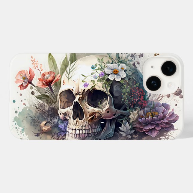 Coques Case-Mate iPhone Crâne Grunge Aesthétique Floral Aquarelle (Verso (horizontal))