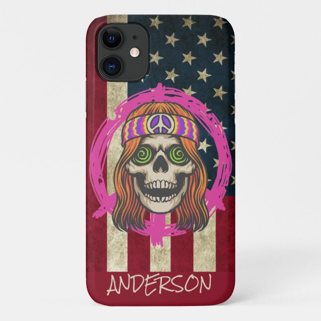 Coques Case-Mate iPhone Crâne hippie américain personnalisé (Dos)