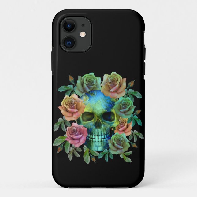 COQUES Case-Mate iPhone CRÂNE VERT DE LA MORT AVEC FLEURS (Dos)