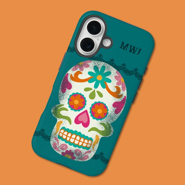 Coques Case-Mate iPhone Crânes de sucre Dia De Los Muertos Monogramme (Créateur téléchargé)