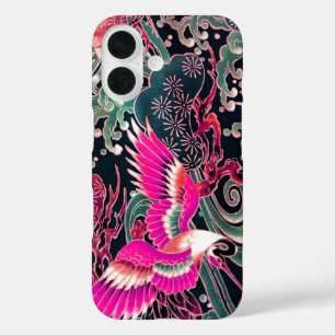 Coques iPhone 16 CRANES DE VOL, VAGUES, FLEURS Rose Japonais Floral