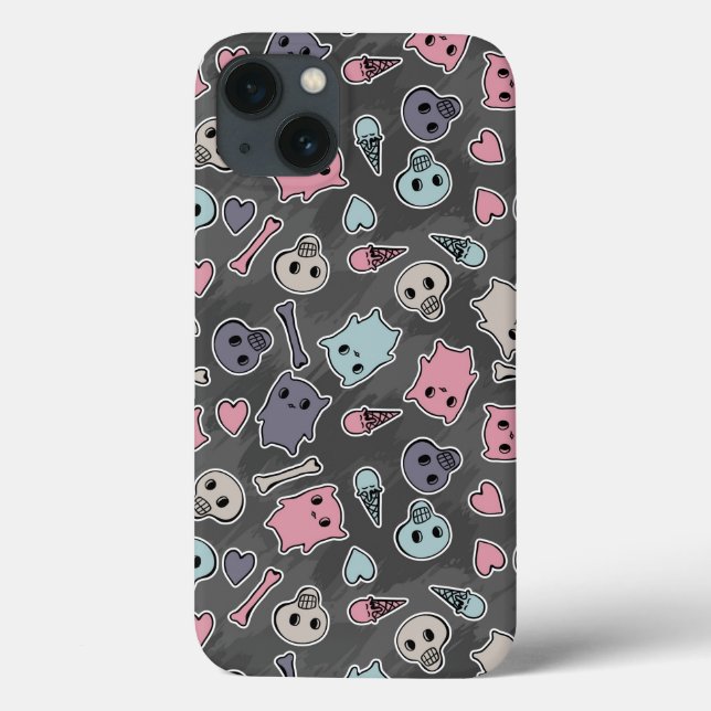 Coques Case-Mate iPhone Crânes, et coeurs sur arrière - plan noir (Verso)