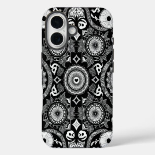 Coques iPhone 16 Crânes et mandalas ornementaux (noir et blanc)