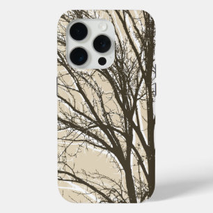 Coque iPhone 15 Pro Cream Beige Brown White Tree Branches