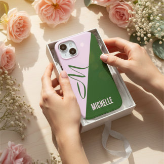 Coque Pour iPhone 15 Créez Votre Propre Vert Forêt Moderne & Rose Doux
