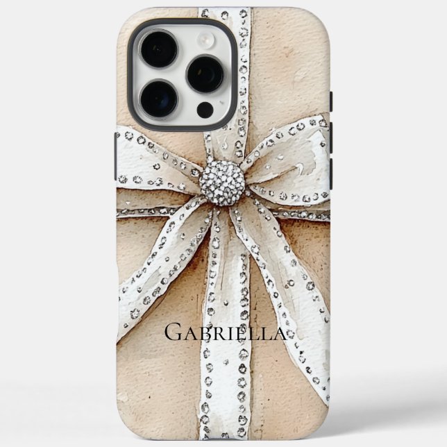 Coques Case-Mate iPhone Crème blanc Argent brillant Bow (Verso)