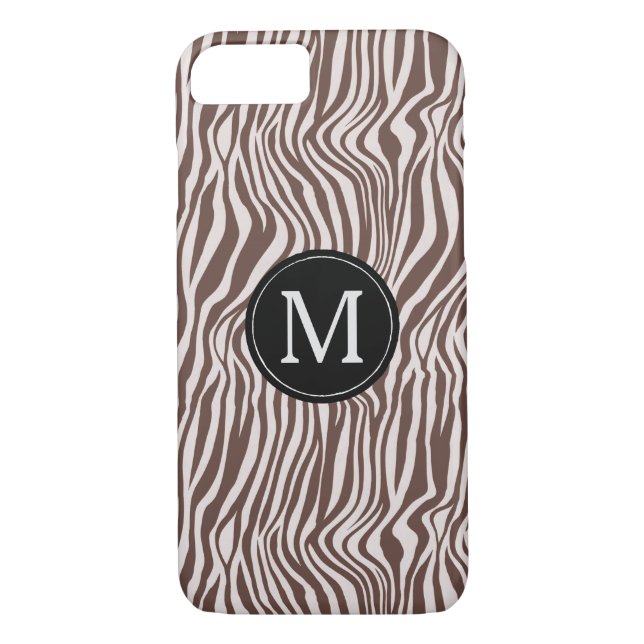Coques Case-Mate iPhone Crème Brown Zèbre Imprimer bandes Monogramme (Dos)