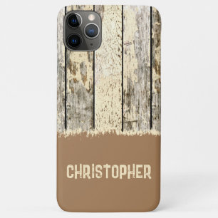 Case-Mate iPhone Case Crème grise et bois rustique brun ajouter nom