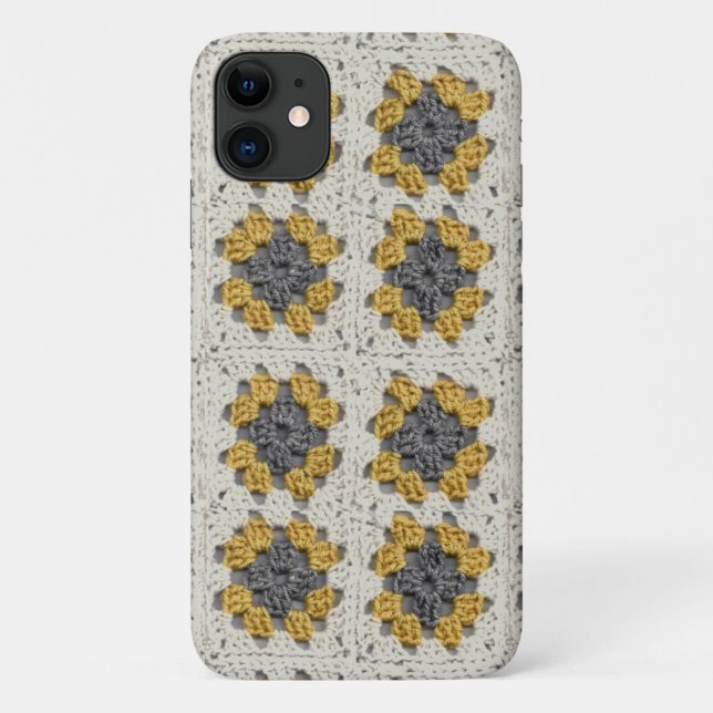Coques Case-Mate iPhone Crochet granny carré jaune et gris (Dos)
