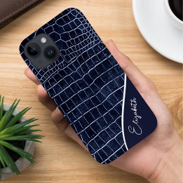 Coque Pour iPhone 14 Crocodile bleu marine personnalisé