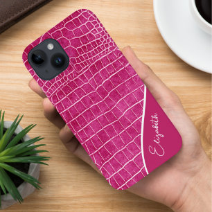 Coque Pour iPhone 14 Crocodile rose chaud Personnalisé
