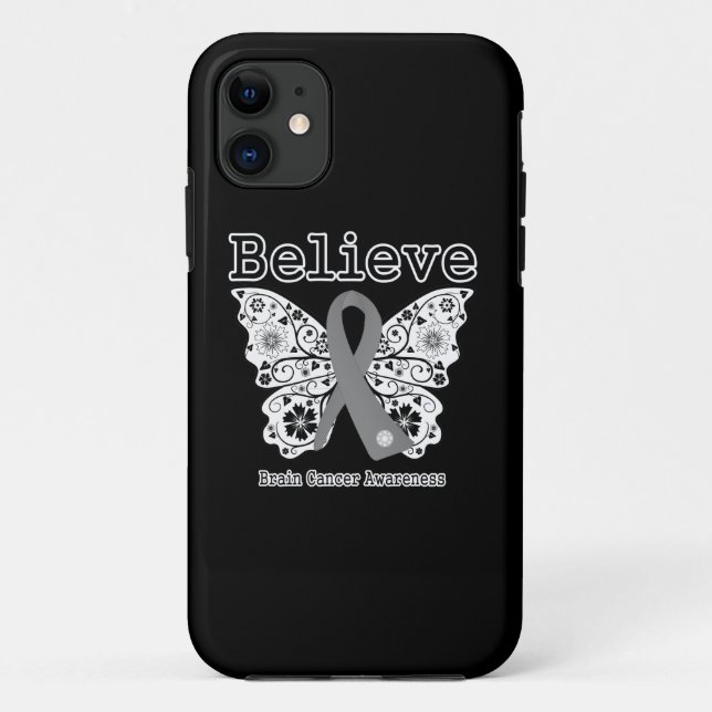 Coques Case-Mate iPhone Croire - Papillon de cancer du cerveau (Dos)