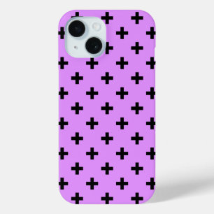 Coque Pour iPhone 15 Croix à pois noirs sur lilas
