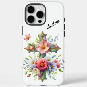 Coques iPhone 16 Pro Max Croix Bleue Chrétienne par Fleurs en fleurs