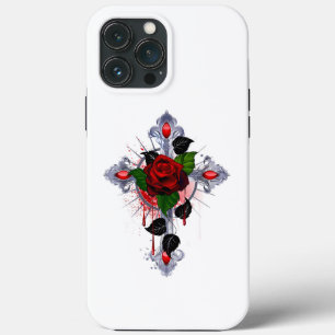 Case-Mate iPhone Case Croix d'argent avec une rose rouge