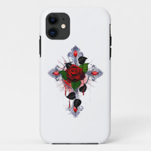 Case-Mate iPhone Case Croix d'argent avec une rose rouge