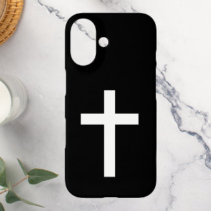 Coques iPhone 16 Croix de Jésus-Christ noir et blanc