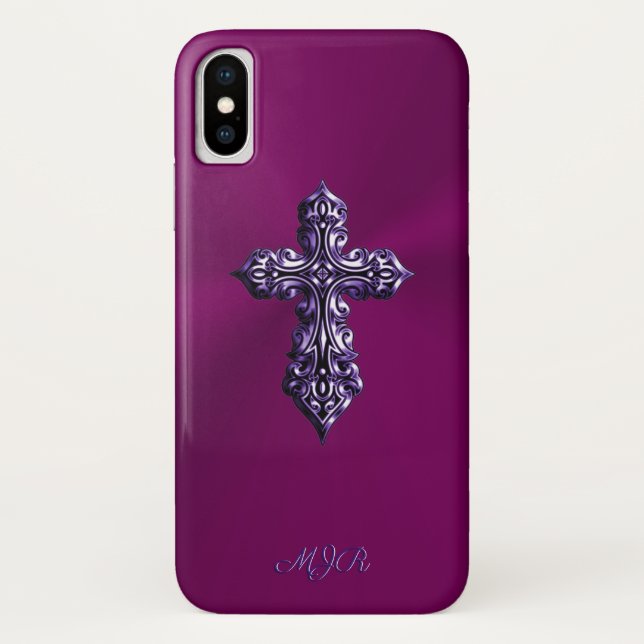 Coques Case-Mate iPhone Croix gothique à l'apparence bossée en violet avec (Dos)