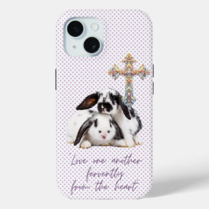 Coque Pour iPhone 15 Croix Pastel Pointillé Gris Christian Féminin