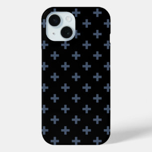 Coque Pour iPhone 15 Croix polka bleu-gris sur fond noir