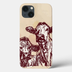 iPhone 13 Coque Croquis d'aspiration de main de deux vaches et cru