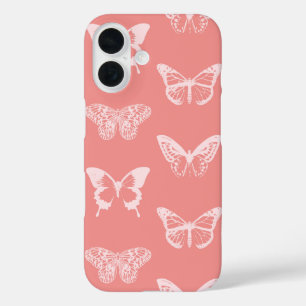 Coques iPhone 16 Croquis de papillon, rose corail