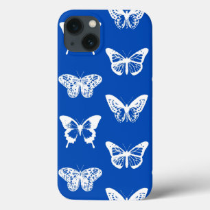 Coques Pour iPhone Croquis papillon, bleu cobalt et blanc