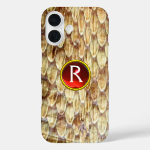 Coques iPhone 16 CROTALUS Peau de serpent imprimé rouge rubis Gem M