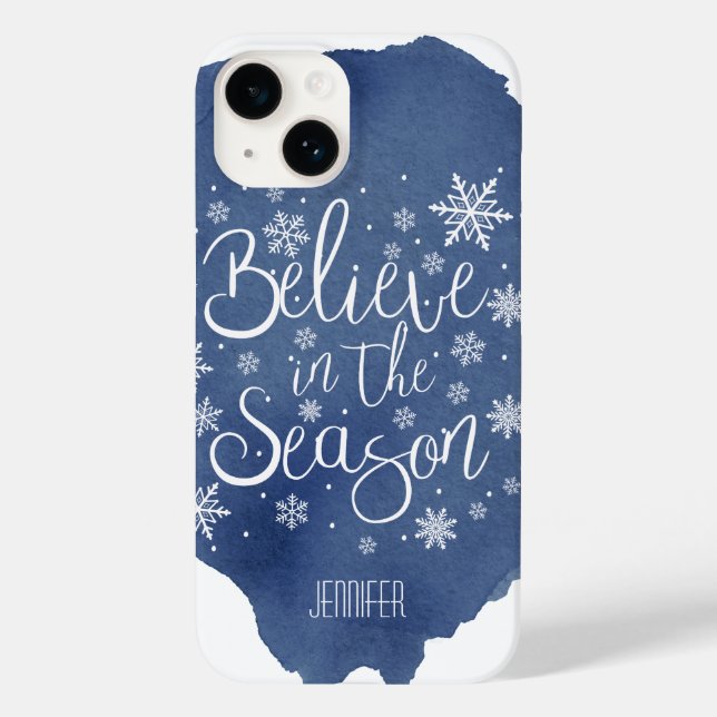 Coques Case-Mate iPhone Croyez en la saison Blue Snowflake Noël (Verso)