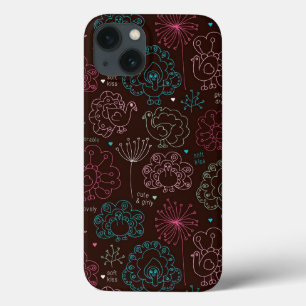 Etui iPhone 13 cru de papier peint de l'Inde de fleur de paon