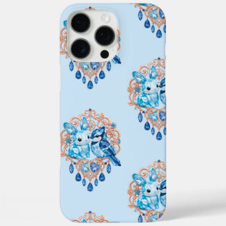 Coques iPhone 16 Pro Max Crystal Blue Bunny and Blue Jay Heart