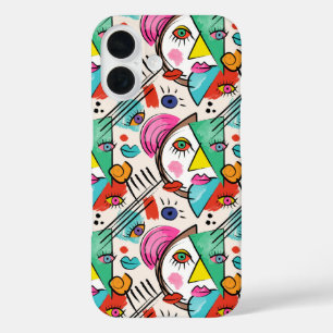 Coques iPhone 16 Cubisme moderne Artsy Abstrait Femme Visages Art