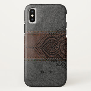 Coque Case-Mate Pour iPhone Cuir Brown et gris avec accentuation de dentelle n