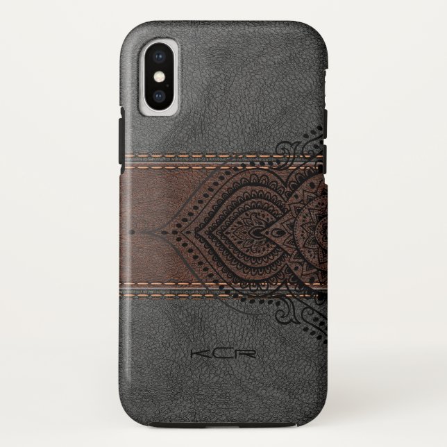 Coques Case-Mate iPhone Cuir Brown et gris avec accentuation de dentelle n (Dos)