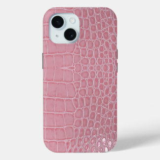 Coque Pour iPhone 15 Cuir de crocodile rose esthétique