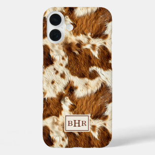 Coques iPhone 16 Plus Cuir de vache marron tacheté monogrammé