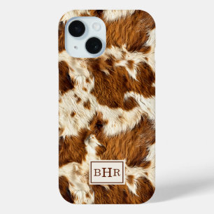 Coque Pour iPhone 15 Cuir de vache marron tacheté monogrammé