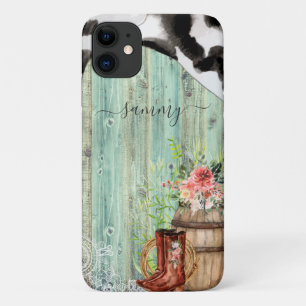 Case-Mate iPhone Case Cuir de vache turquoise western rustique